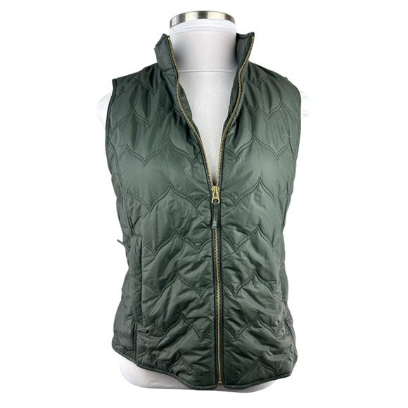 Vineyard Vines Chevron Quilted Whale Tail Vest Green Gold Full Zip Women's Large - Picture 3 of 14